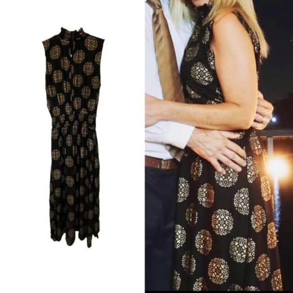 Cassee's Dresses & Skirts - Black & Gold Maxi High Low Dress with Smocked Mock neck